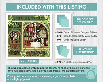 3D SVG Book Store Shadow Box, Books 3D Svg, Reading 3d Svg, Books Shadow Box, Library Store Papercut Layered 3D Svg, Cricut Silhouette
