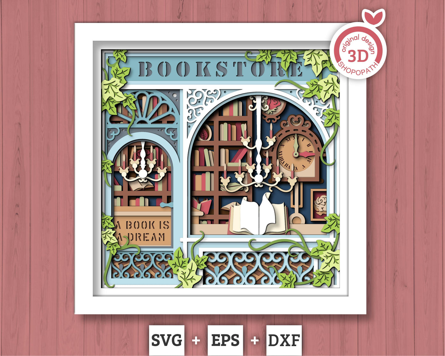 3D SVG Book Store Shadow Box, Books 3D Svg, Reading 3d Svg, Books Shadow Box, Library Store Papercut Layered 3D Svg, Cricut Silhouette