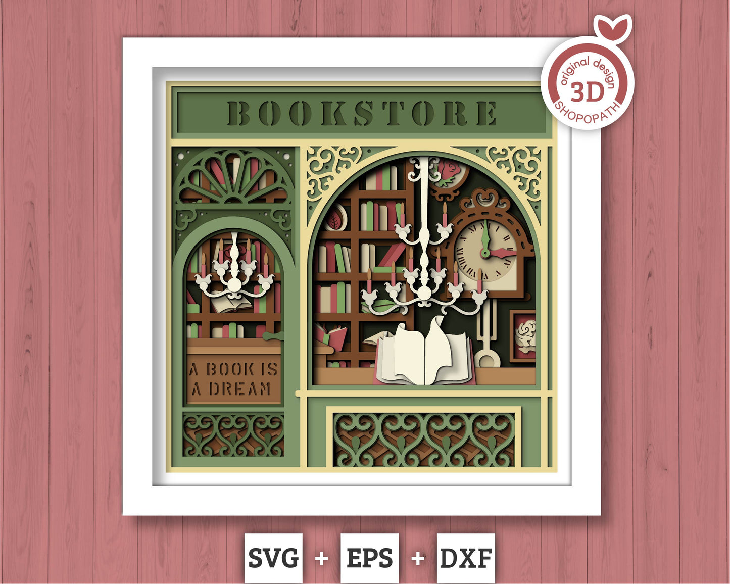 3D SVG Book Store Shadow Box, Books 3D Svg, Reading 3d Svg, Books Shadow Box, Library Store Papercut Layered 3D Svg, Cricut Silhouette