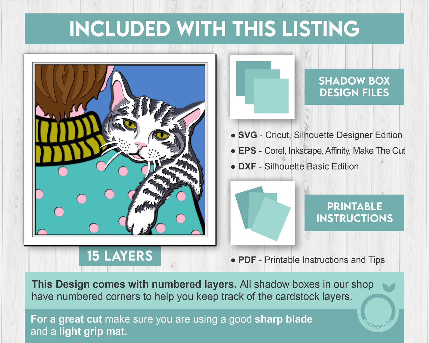 Tabby Cat on Man Shoulder - 3D Shadow Box Layered SVG DXF EPS (Cutting Files)
