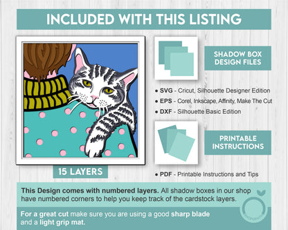 Tabby Cat on Man Shoulder - 3D Shadow Box Layered SVG DXF EPS (Cutting Files)