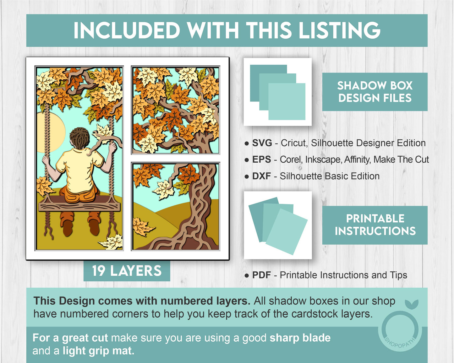 3D SVG Boy On Swing Under Autumn Tree Shadow Box, 3D Autumn SVG, Leaves 3D svg, Foliage 3D SVG, 3D Autumn Shadow Box, Cricut Silhouette