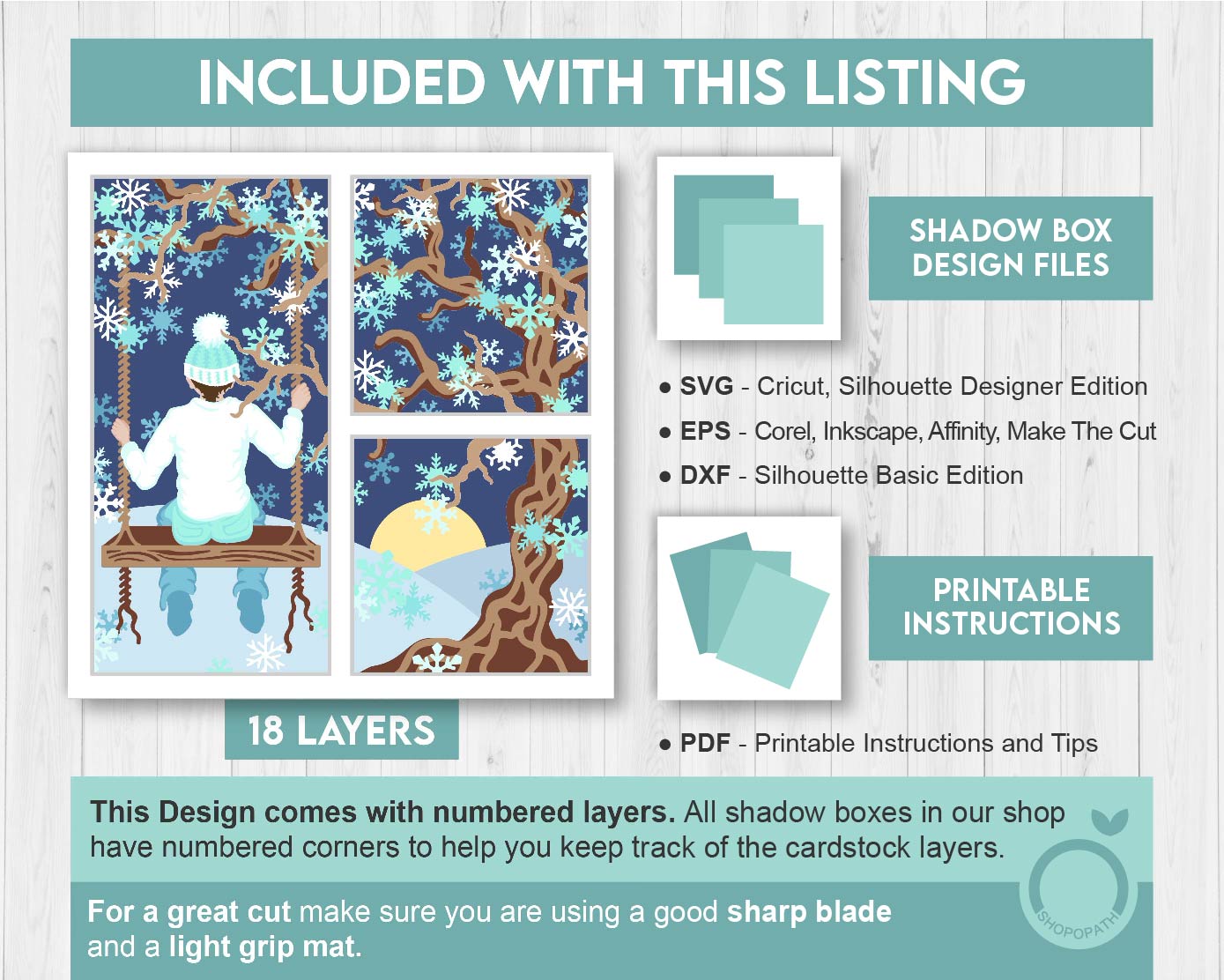 3D SVG Boy On Swing Under Winter Tree Shadow Box, 3D SVG Winter, Snow 3D svg, Snowfall 3D SVG, 3D Winter Shadow Box, Cricut Silhouette