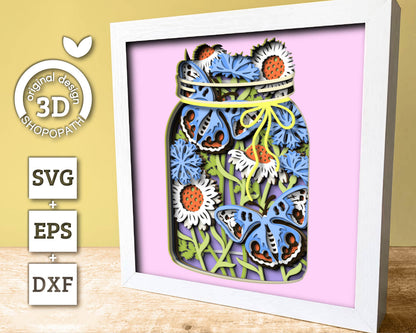 Buckeye Butterfly in Jar - 3D Shadow Box Layered SVG DXF EPS (Cutting Files)