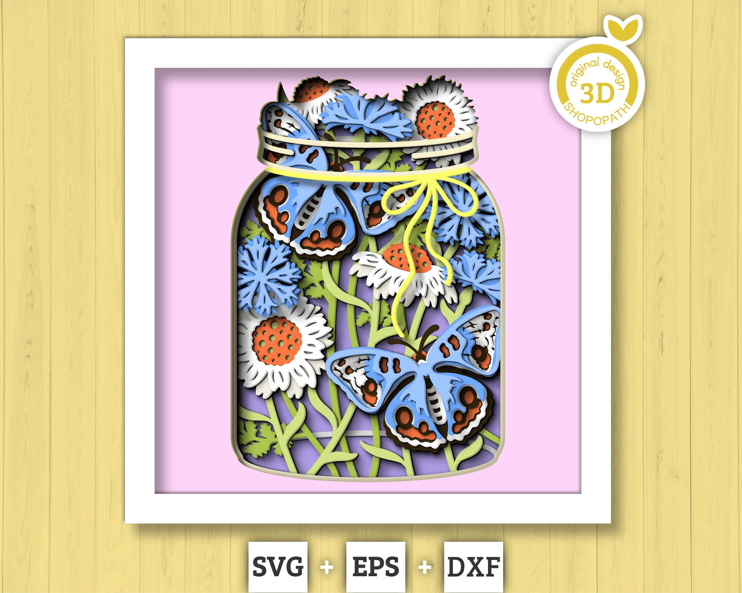 Buckeye Butterfly in Jar - 3D Shadow Box Layered SVG DXF EPS (Cutting Files)