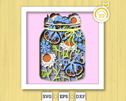 Buckeye Butterfly in Jar - 3D Shadow Box Layered SVG DXF EPS (Cutting Files)
