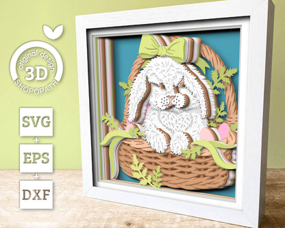 3D SVG Easter Bunny In Basket Shadow Box 3D Svg, Easter Eggs 3D SVG, Easter 3d SVG,  Bunny 3D Svg, Cute Bunny 3d Svg, Cricut Silhouette