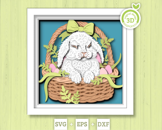 3D SVG Easter Bunny In Basket Shadow Box 3D Svg, Easter Eggs 3D SVG, Easter 3d SVG,  Bunny 3D Svg, Cute Bunny 3d Svg, Cricut Silhouette