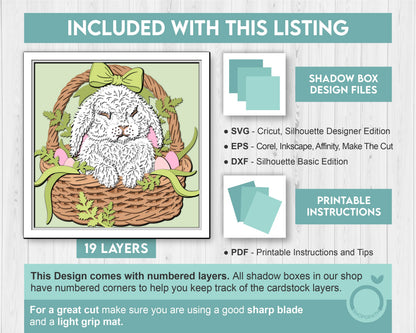 3D SVG Easter Bunny In Basket Shadow Box 3D Svg, Easter Eggs 3D SVG, Easter 3d SVG,  Bunny 3D Svg, Cute Bunny 3d Svg, Cricut Silhouette