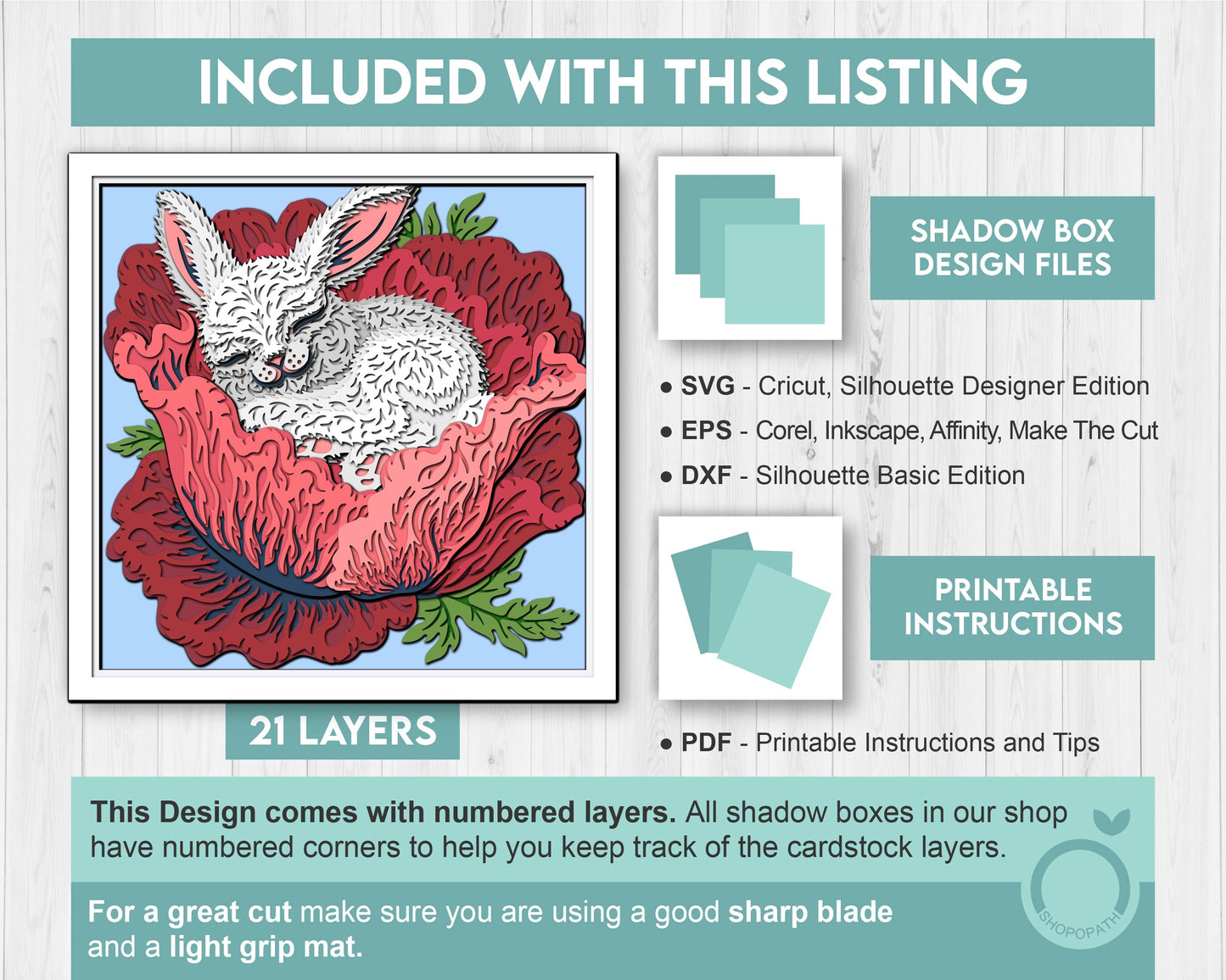 3D SVG Bunny Sleeping in Poppy Shadow Box, 3D Svg Bunny, Spring Shadow Box 3D Svg, 3D DXF Poppy Flower Easter Bunny 3d DXF Cricut Silhouette