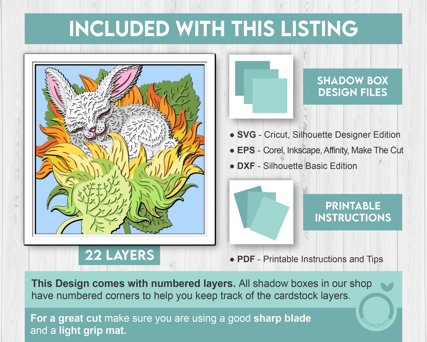 Bunny Sleeping in Sunflower Nest - 3D Shadow Box Layered SVG DXF EPS (Cutting Files)