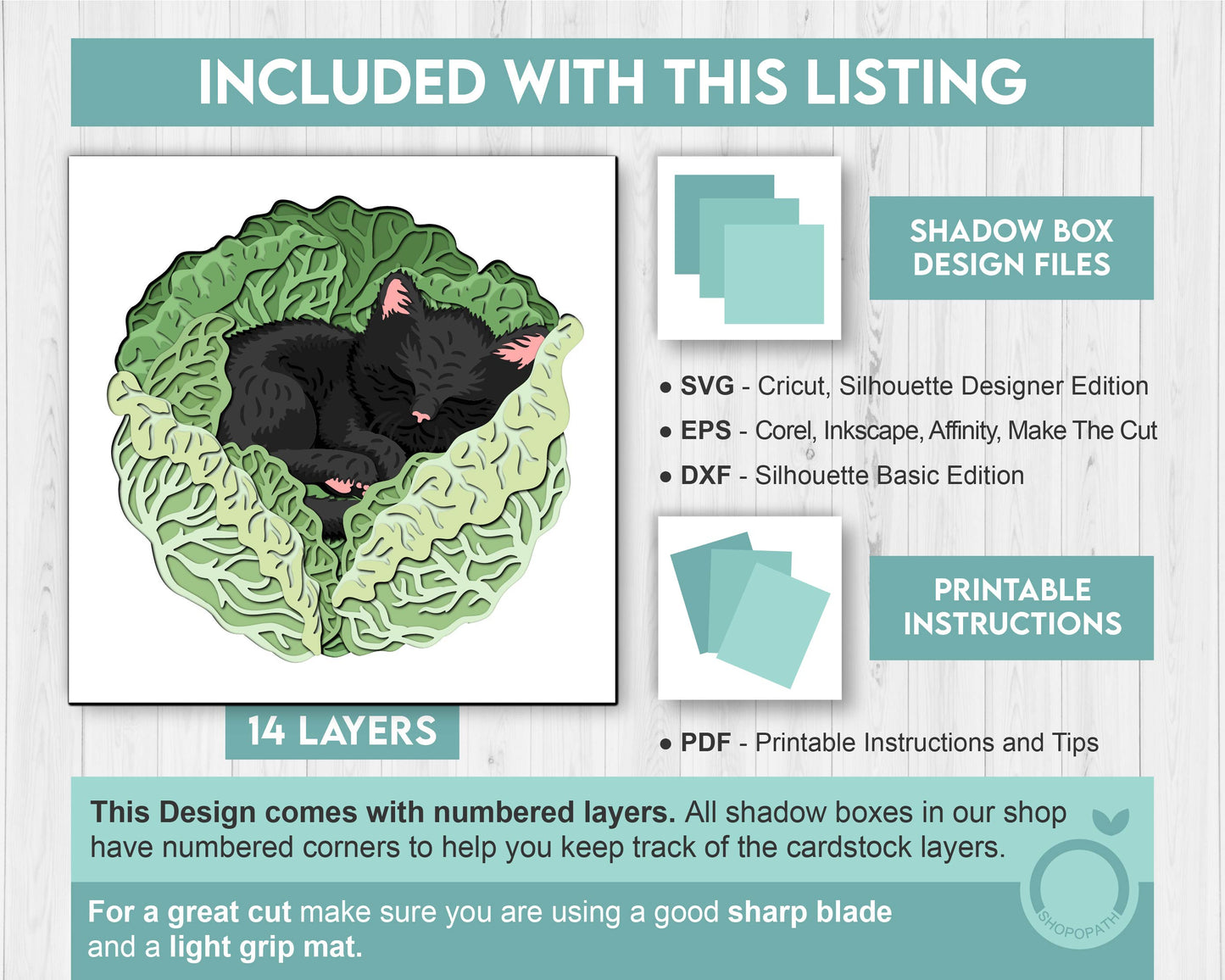 3D Baby Cat Sleeping In Cabbage Shadow Box SVG, 3D Summer SVG, Kitten 3D Svg, Cabbage 3d SVG, Baby Cat 3D svg, Cat 3d svg, Cricut Silhouette