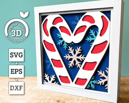 3D SVG Christmas Shadow Box, Layered Winter Shadow Box Svg, Christmas Candy Cane 3D Svg, Santa Claus 3d Svg Snowflakes svg Cricut Silhouette