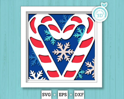 3D SVG Christmas Shadow Box, Layered Winter Shadow Box Svg, Christmas Candy Cane 3D Svg, Santa Claus 3d Svg Snowflakes svg Cricut Silhouette