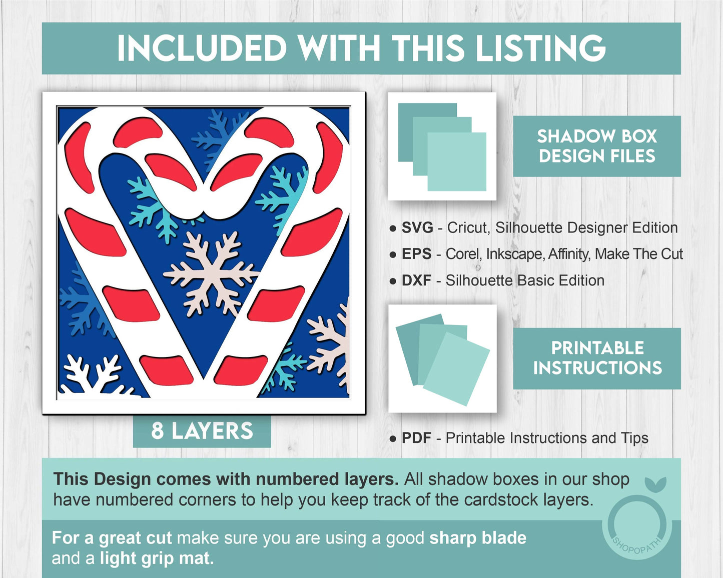 3D SVG Christmas Shadow Box, Layered Winter Shadow Box Svg, Christmas Candy Cane 3D Svg, Santa Claus 3d Svg Snowflakes svg Cricut Silhouette