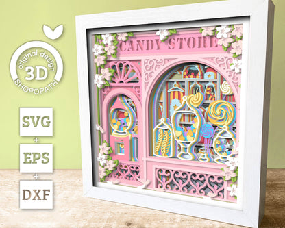Candy Store Shadow Box 3D SVG With Layered Candy Sweets And Lollipop Papercut Cutting DXF EPS Files for Cricut Silhouette Brother