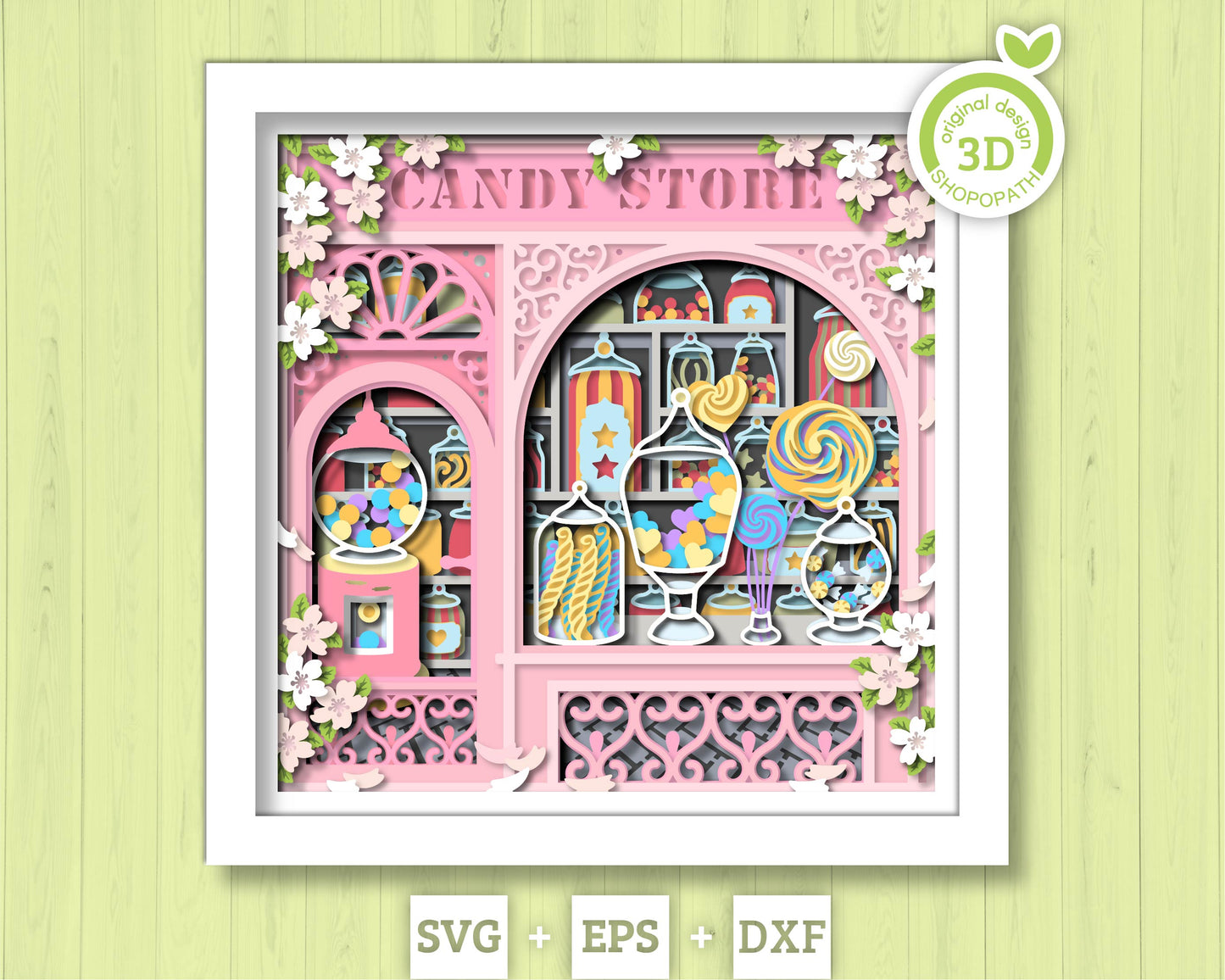 Candy Store Shadow Box 3D SVG With Layered Candy Sweets And Lollipop Papercut Cutting DXF EPS Files for Cricut Silhouette Brother