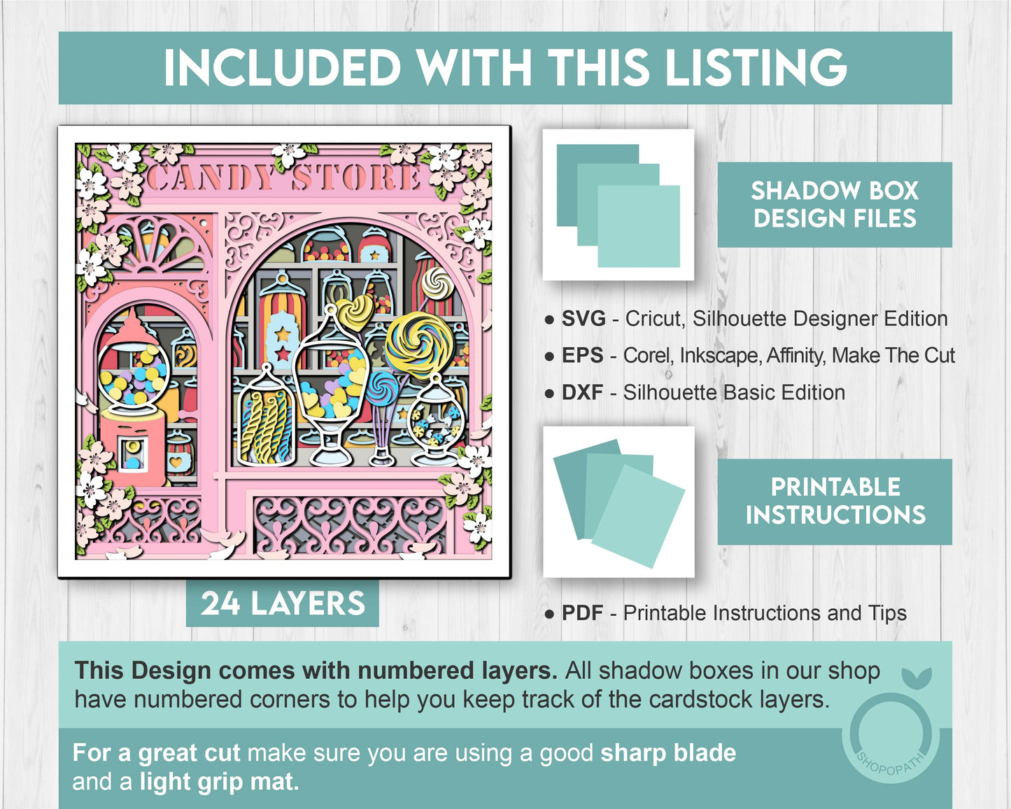 Candy Store Shadow Box 3D SVG With Layered Candy Sweets And Lollipop Papercut Cutting DXF EPS Files for Cricut Silhouette Brother