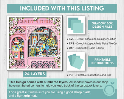 Candy Store Shadow Box 3D SVG With Layered Candy Sweets And Lollipop Papercut Cutting DXF EPS Files for Cricut Silhouette Brother