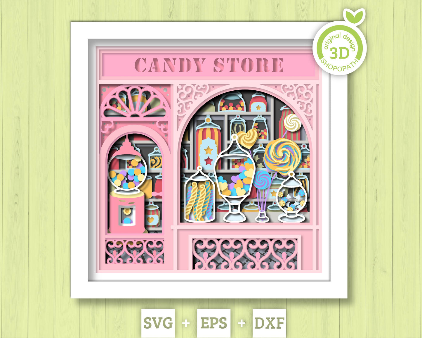 Candy Store Shadow Box 3D SVG With Layered Candy Sweets And Lollipop Papercut Cutting DXF EPS Files for Cricut Silhouette Brother