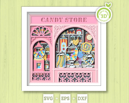 Candy Store Shadow Box 3D SVG With Layered Candy Sweets And Lollipop Papercut Cutting DXF EPS Files for Cricut Silhouette Brother