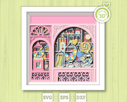 Candy Store Shadow Box 3D SVG With Layered Candy Sweets And Lollipop Papercut Cutting DXF EPS Files for Cricut Silhouette Brother