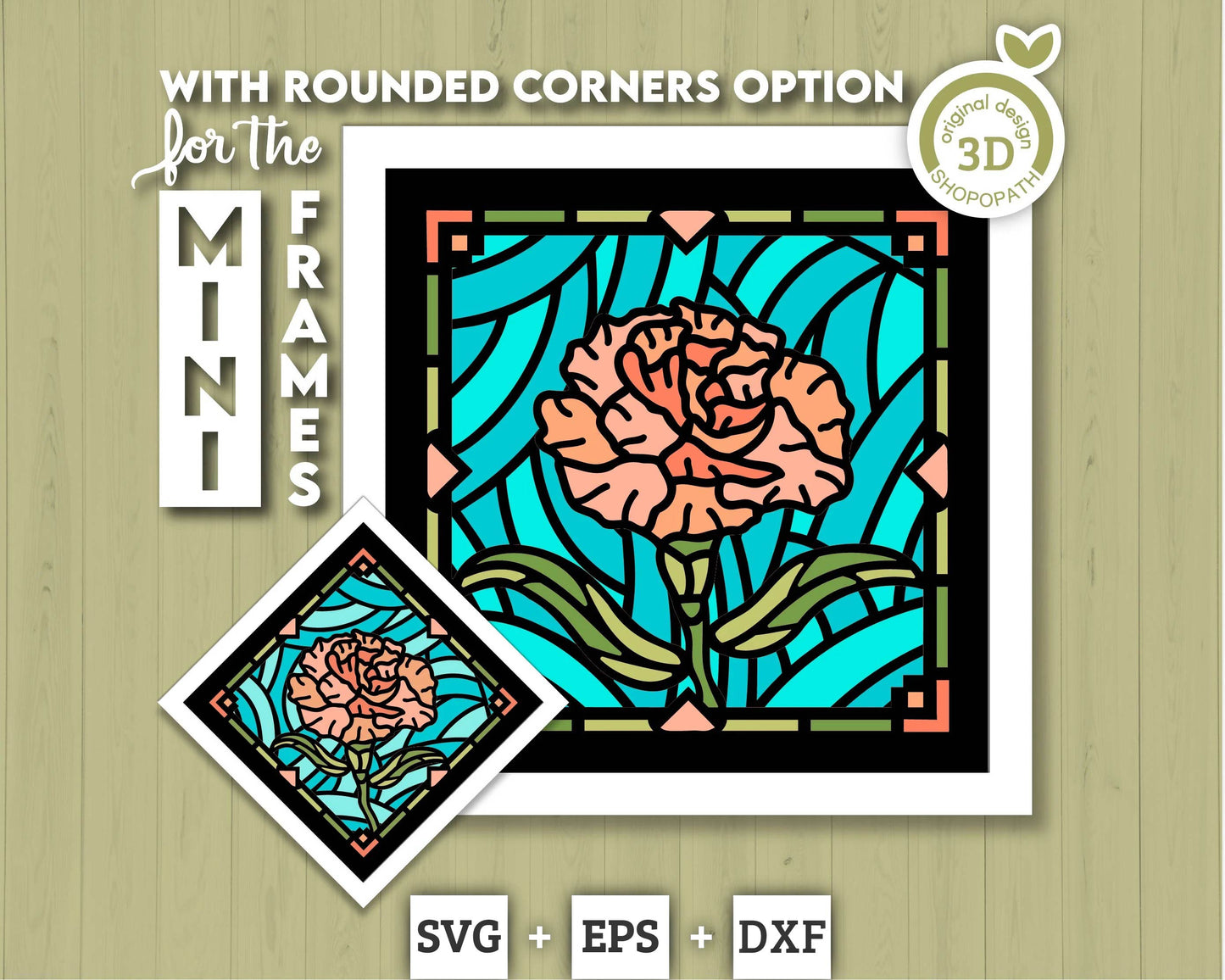 3D SVG Carnations Mini Stained Glass Shadow Box, Carnations 3D Svg, 3D Flowers svg, 3D SVG Stained Glass, Shadow Box svg, Cricut Silhouette