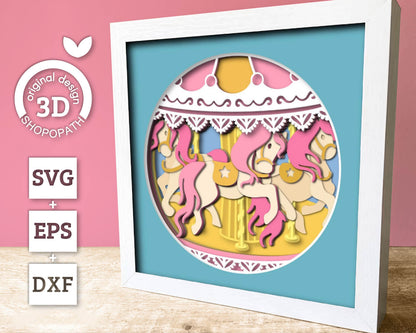 3D Layered Carousel SVG EPS, Carousel Shadow Box, Nursery 3D Svg Baby Shower Gift Layered Papercut svg, Cricut Silhouette