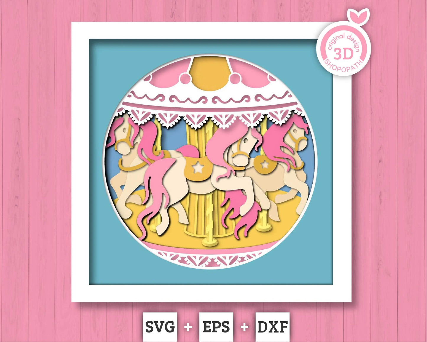 3D Layered Carousel SVG EPS, Carousel Shadow Box, Nursery 3D Svg Baby Shower Gift Layered Papercut svg, Cricut Silhouette