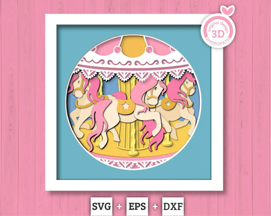 3D Layered Carousel SVG EPS, Carousel Shadow Box, Nursery 3D Svg Baby Shower Gift Layered Papercut svg, Cricut Silhouette