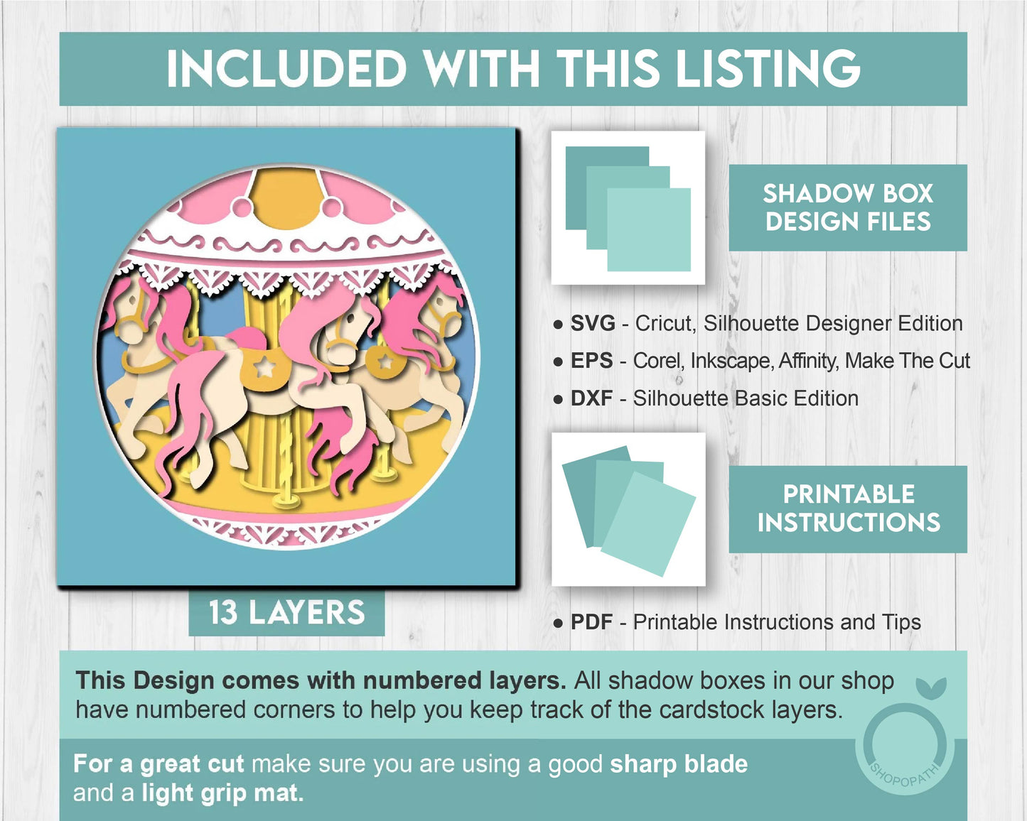 3D Layered Carousel SVG EPS, Carousel Shadow Box, Nursery 3D Svg Baby Shower Gift Layered Papercut svg, Cricut Silhouette