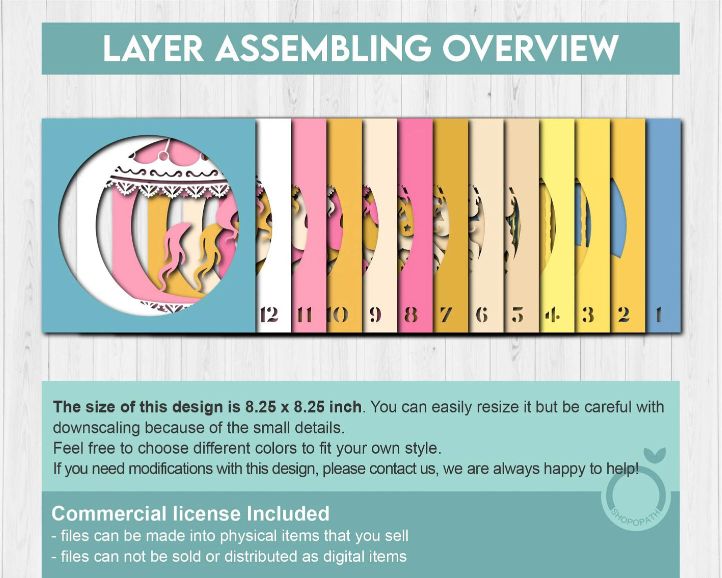 3D Layered Carousel SVG EPS, Carousel Shadow Box, Nursery 3D Svg Baby Shower Gift Layered Papercut svg, Cricut Silhouette