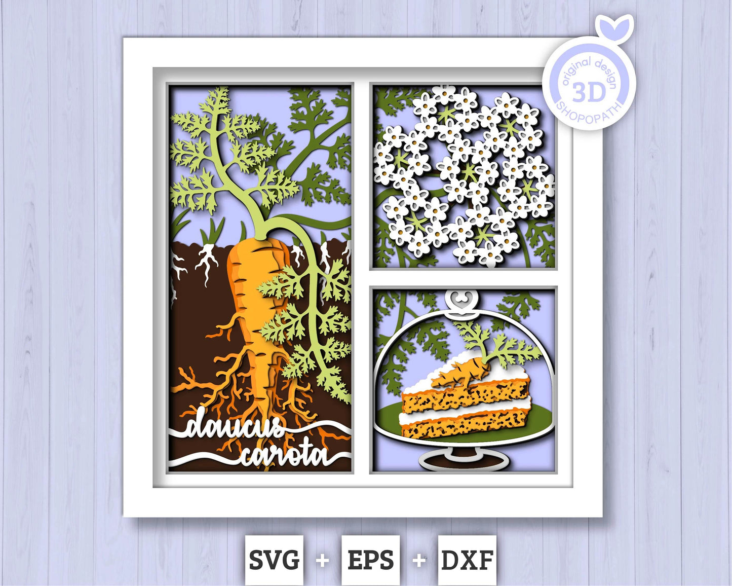 3D SVG Carrot Shadow Box SVG, Spring Easter Shadow Box, Leaves 3D Svg, Flowers 3d svg, Carrot Cake Layered Papercut svg, Cricut Silhouette