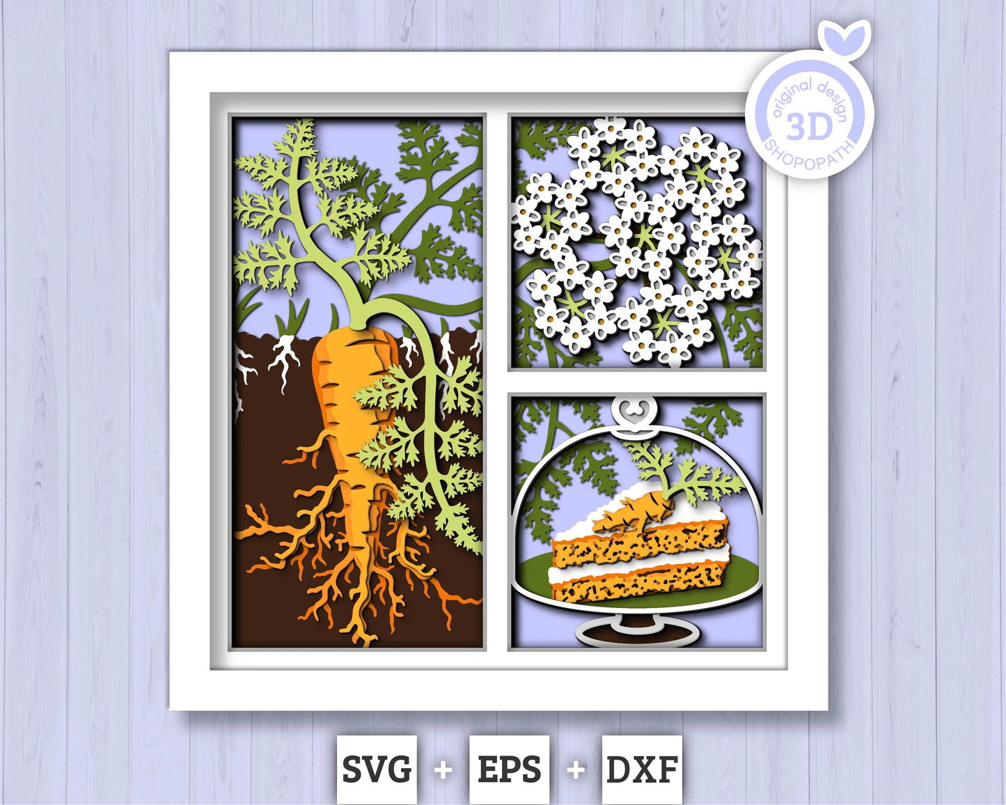 3D SVG Carrot Shadow Box SVG, Spring Easter Shadow Box, Leaves 3D Svg, Flowers 3d svg, Carrot Cake Layered Papercut svg, Cricut Silhouette