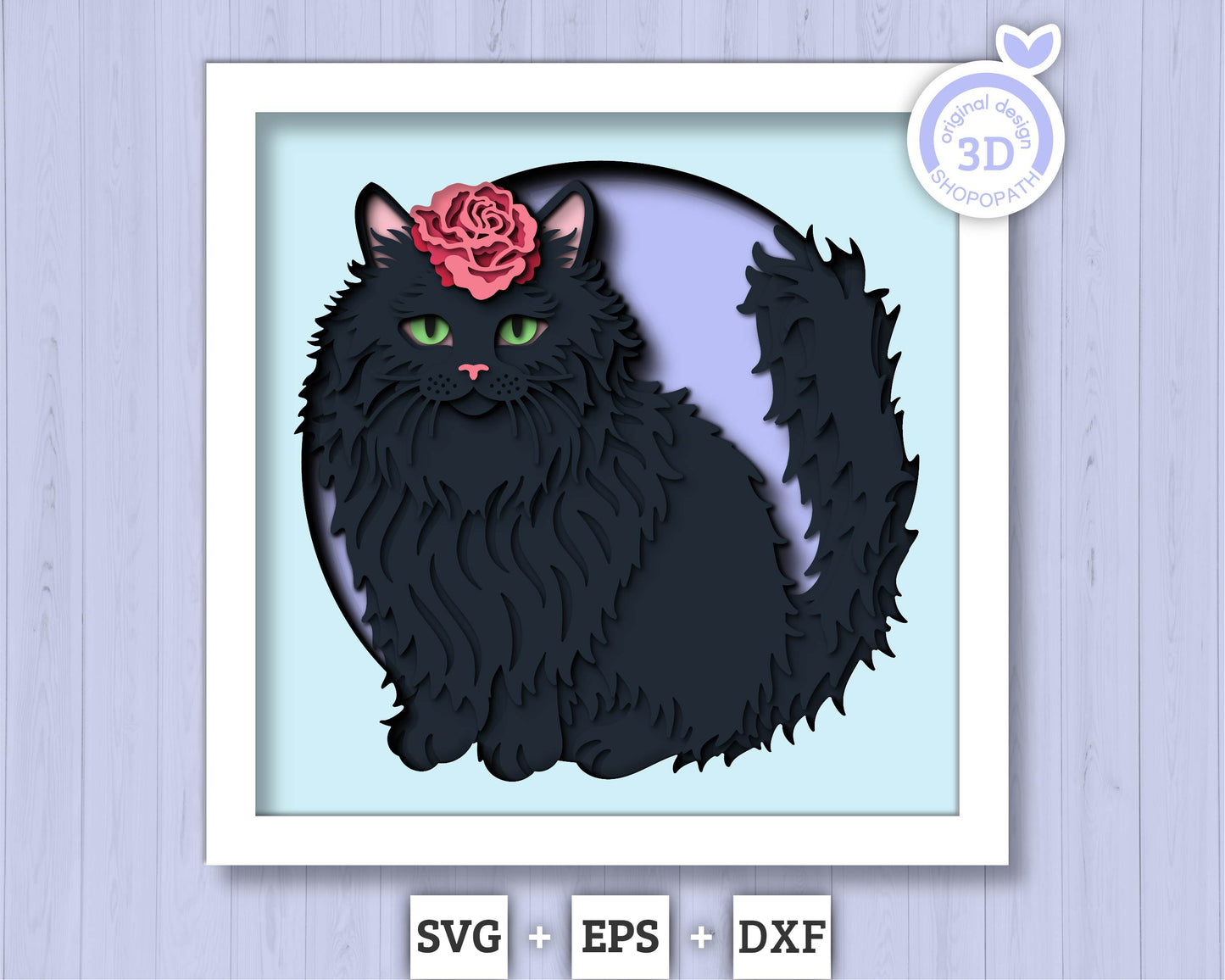 Black Cat with Rose - 3D Shadow Box Layered SVG DXF EPS (Cutting Files)