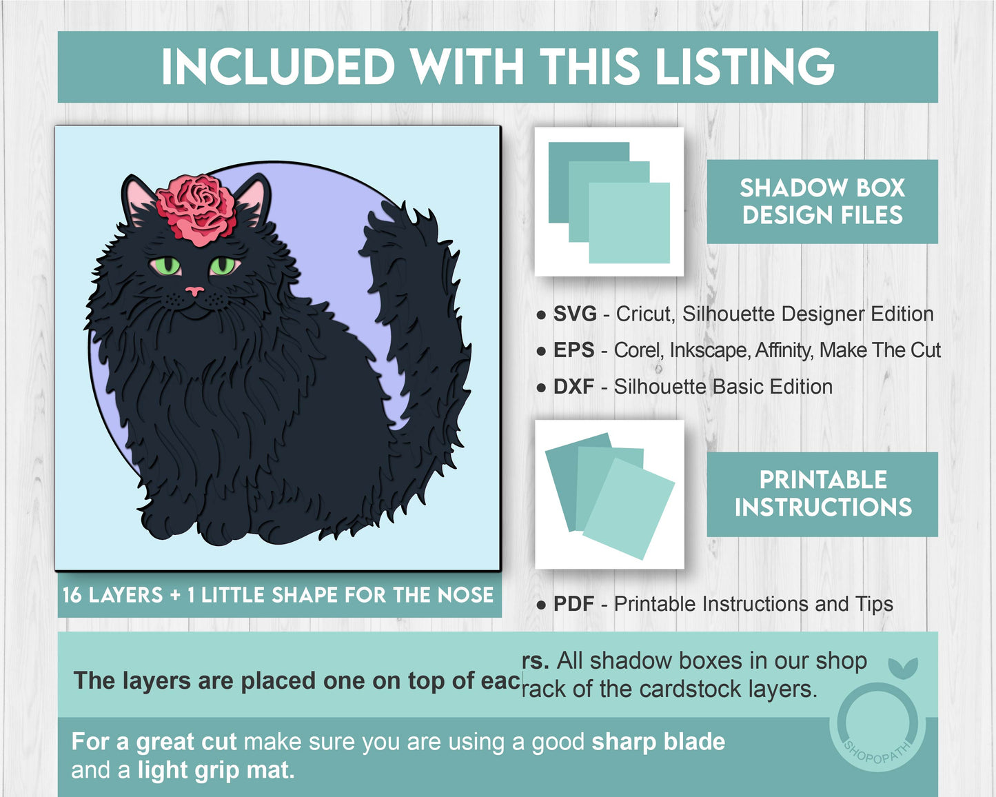 Black Cat with Rose - 3D Shadow Box Layered SVG DXF EPS (Cutting Files)