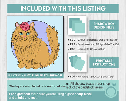 Ginger Cat with Rose - 3D Shadow Box Layered SVG DXF EPS (Cutting Files)