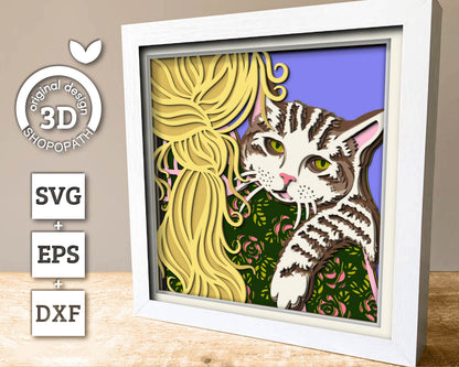 Tabby Cat on Woman Shoulder - 3D Shadow Box Layered SVG DXF EPS (Cutting Files)