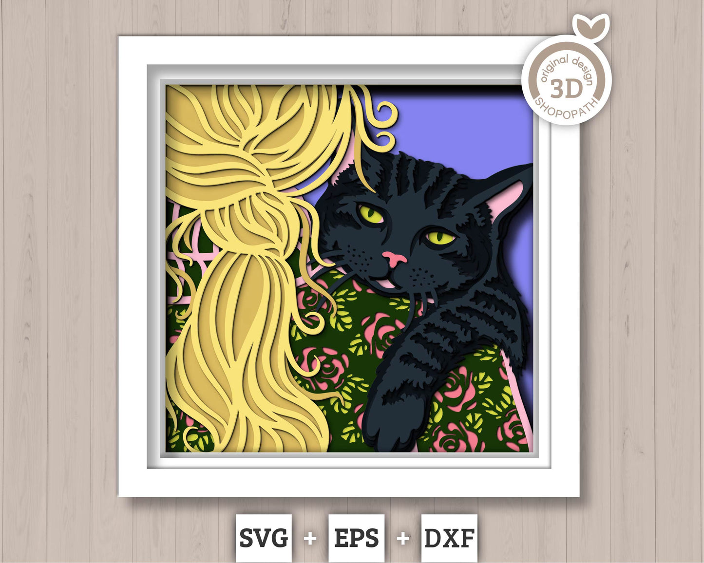 Tabby Cat on Woman Shoulder - 3D Shadow Box Layered SVG DXF EPS (Cutting Files)