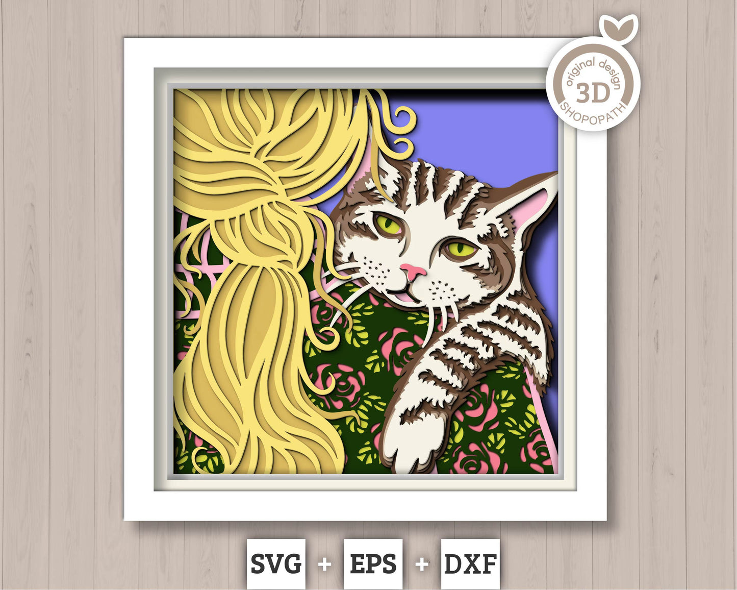 Tabby Cat on Woman Shoulder - 3D Shadow Box Layered SVG DXF EPS (Cutting Files)