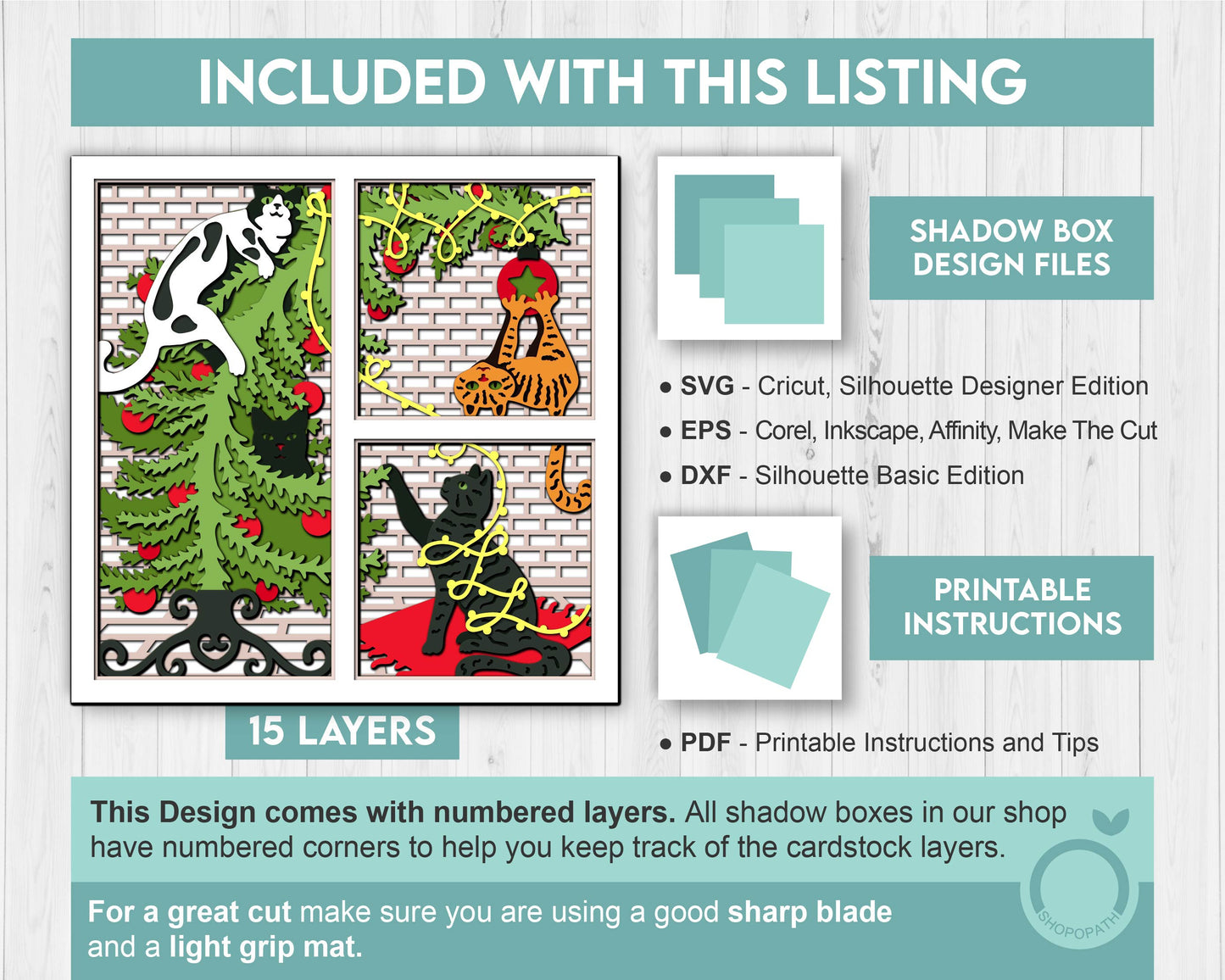 3D SVG Christmas Shadow Box, Cats Christmas Layered Winter Svg, Christmas Tree 3d Svg, Cat Shadow Box Cricut Silhouette