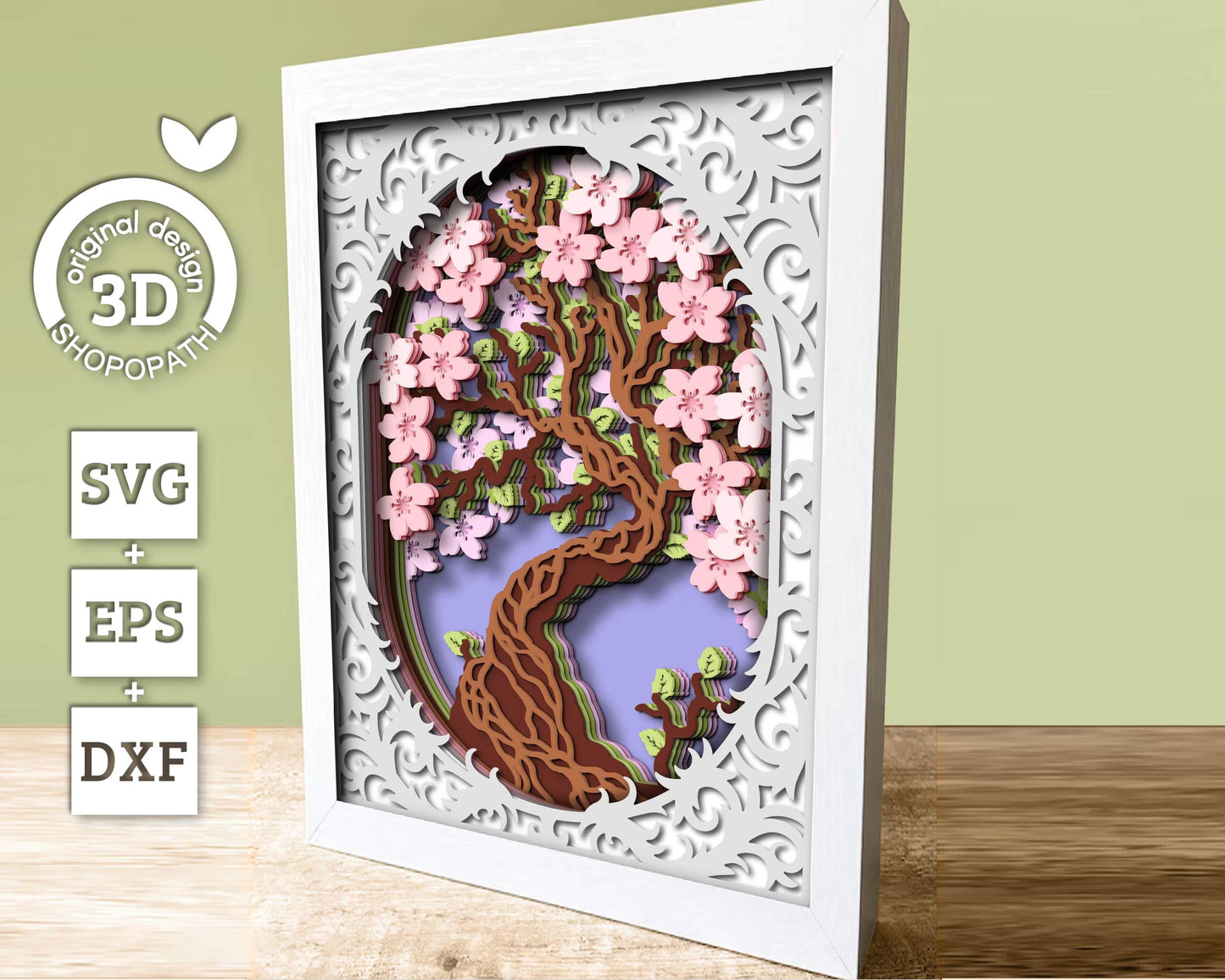 3D Cherry Blossom Shadow Box SVG, 8x10 inch Layered Blossom Tree Svg, Sakura Tree 3D Svg, 3D Flowers SVG, 3D Floral SVG, Cricut Silhouette