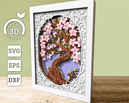 3D Cherry Blossom Shadow Box SVG, 8x10 inch Layered Blossom Tree Svg, Sakura Tree 3D Svg, 3D Flowers SVG, 3D Floral SVG, Cricut Silhouette