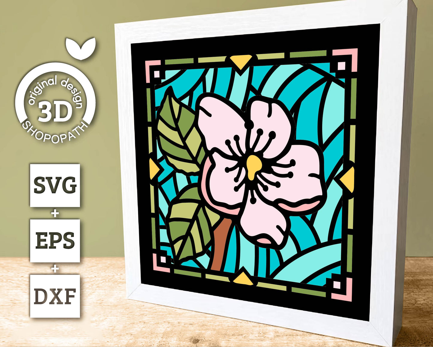 3D SVG Cherry Blossom Mini Stained Glass Shadow Box, Cherry Blossom 3d svg, 3D Flowers svg 3D SVG Stained Glass Shadow Box Cricut Silhouette