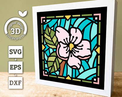 3D SVG Cherry Blossom Mini Stained Glass Shadow Box, Cherry Blossom 3d svg, 3D Flowers svg 3D SVG Stained Glass Shadow Box Cricut Silhouette