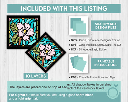3D SVG Cherry Blossom Mini Stained Glass Shadow Box, Cherry Blossom 3d svg, 3D Flowers svg 3D SVG Stained Glass Shadow Box Cricut Silhouette