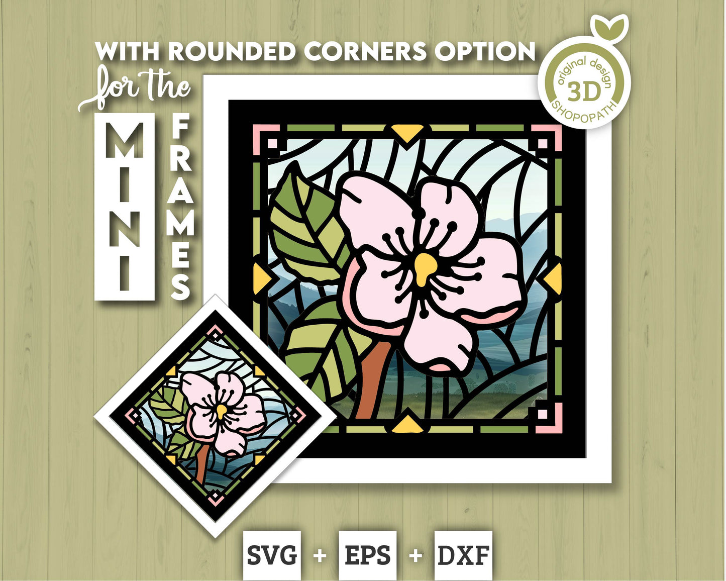 3D SVG Cherry Blossom Mini Stained Glass Shadow Box, Cherry Blossom 3d svg, 3D Flowers svg 3D SVG Stained Glass Shadow Box Cricut Silhouette