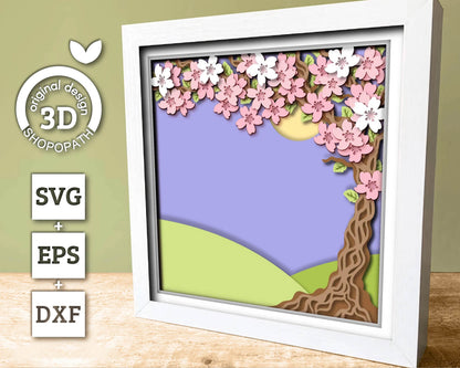 3D SVG Blossom Tree Shadow Box, 3D SVG Spring, 3D Cherry Blossom svg, 3d SVG Spring Bloom, 3d Sakura Tree Svg, Floral Svg, Cricut Silhouette