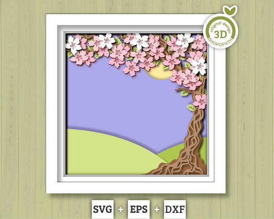 3D SVG Blossom Tree Shadow Box, 3D SVG Spring, 3D Cherry Blossom svg, 3d SVG Spring Bloom, 3d Sakura Tree Svg, Floral Svg, Cricut Silhouette
