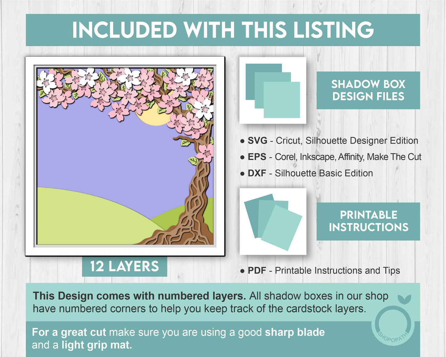 3D SVG Blossom Tree Shadow Box, 3D SVG Spring, 3D Cherry Blossom svg, 3d SVG Spring Bloom, 3d Sakura Tree Svg, Floral Svg, Cricut Silhouette